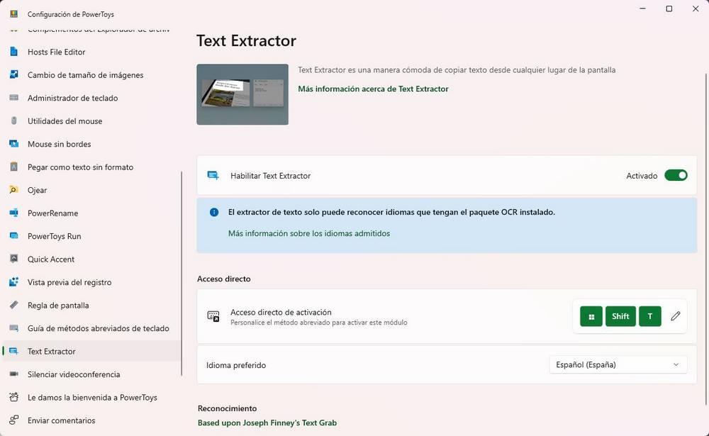 PowerToys - Extracteur de texte