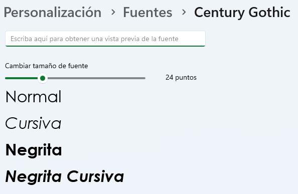 Type de police Century Gothic