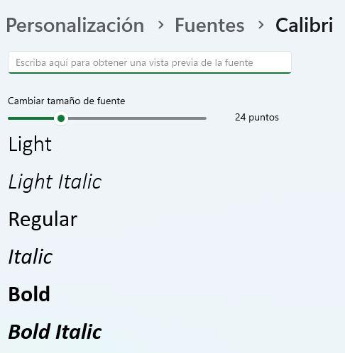 Type de police Calibri