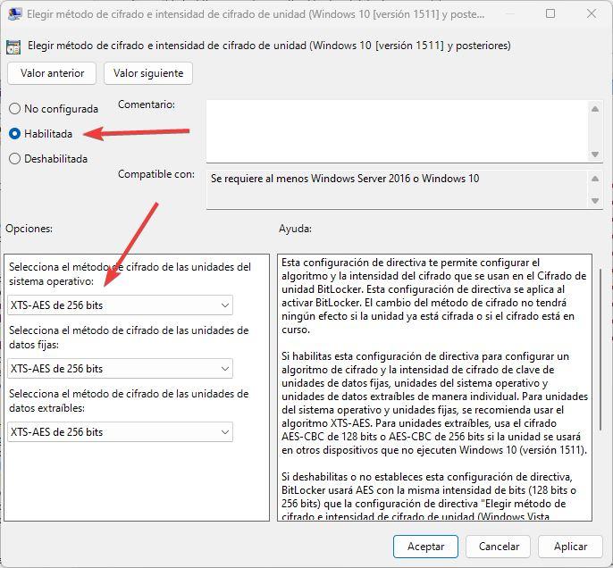 Cryptage Bitlocker 256 bits