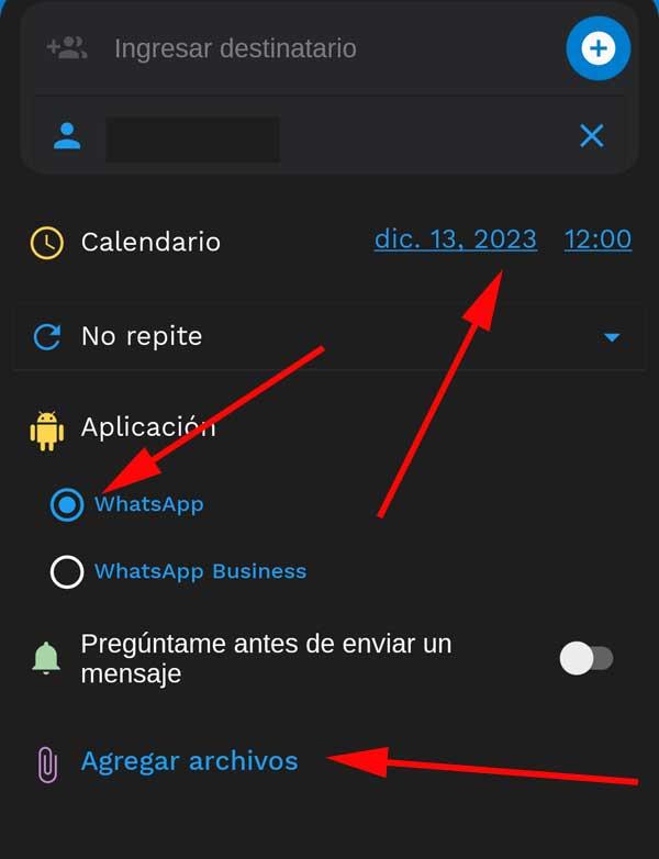 configurer l'envoi WhatsApp