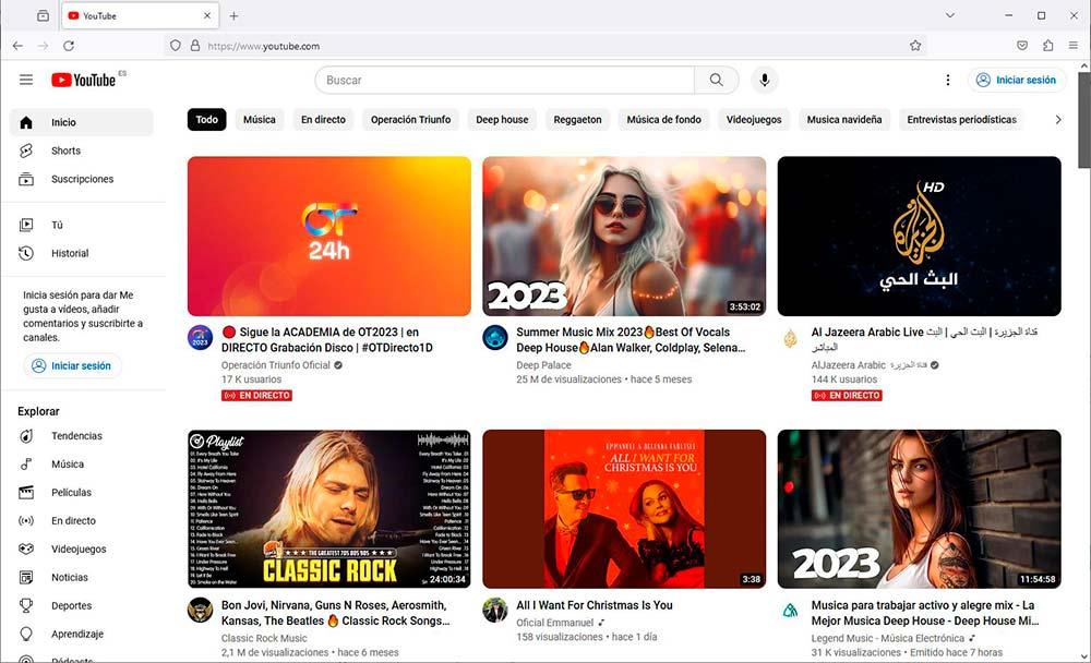 Firefox affichant le site Web YouTube