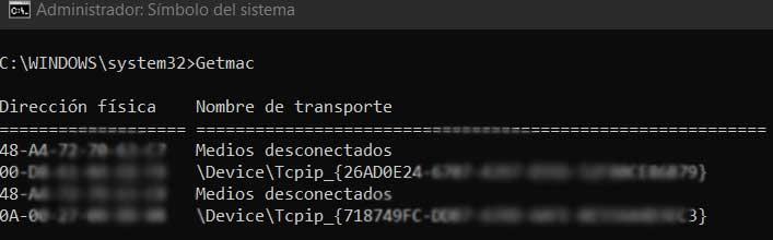 commande getmac
