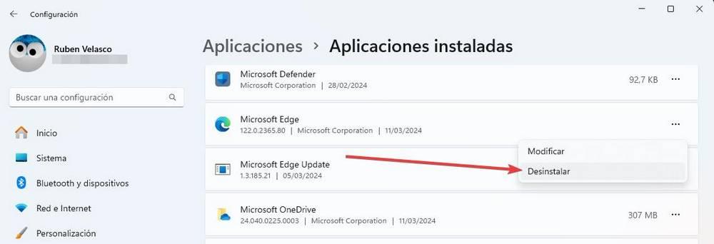 Désinstaller Edge W11