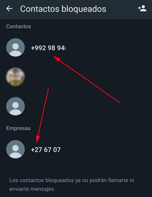 blocage des contacts WhatsApp