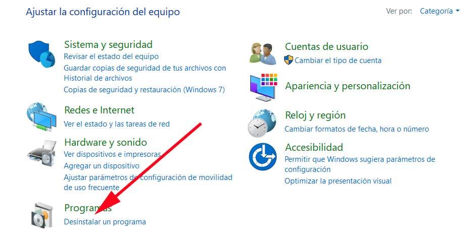 désinstaller les programmes du panneau