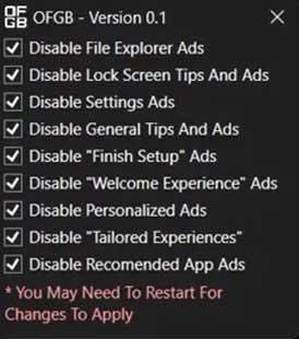 Interface Windows OFGB