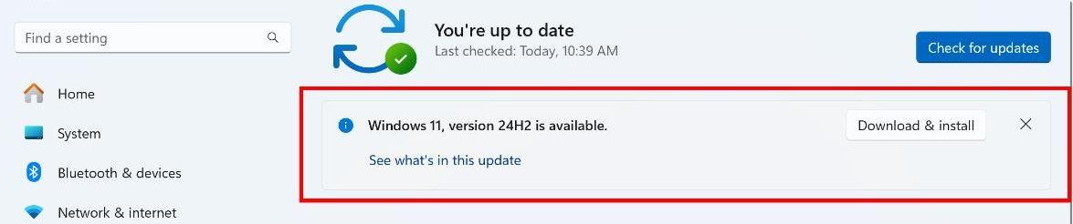 Mise à jour Windows 11 24H2