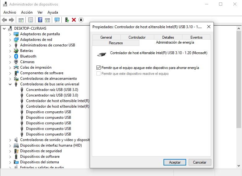 Windows de gestion de l'alimentation USB