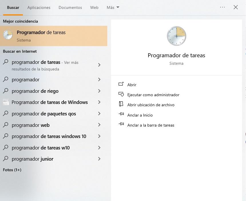 Menu Démarrer du planificateur de tâches