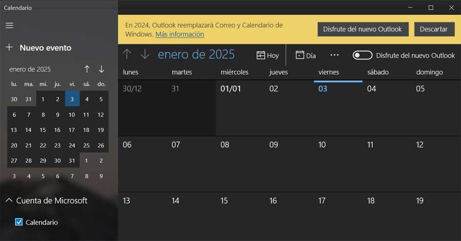 calendrier Windows