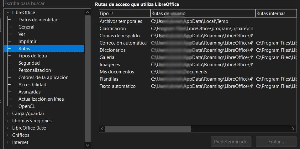 Itinéraires de LibreOffice