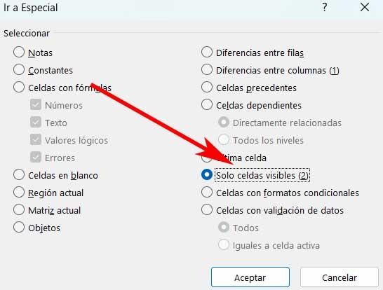 Excel Cellules visibles