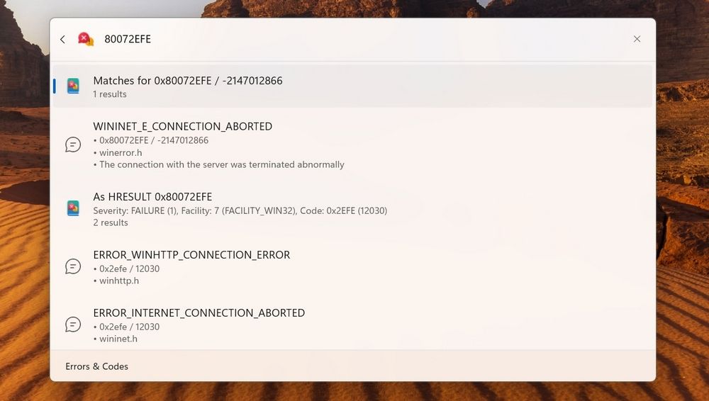 Capture d'écran d'une erreur demandée dans la palette de commande PowerToys