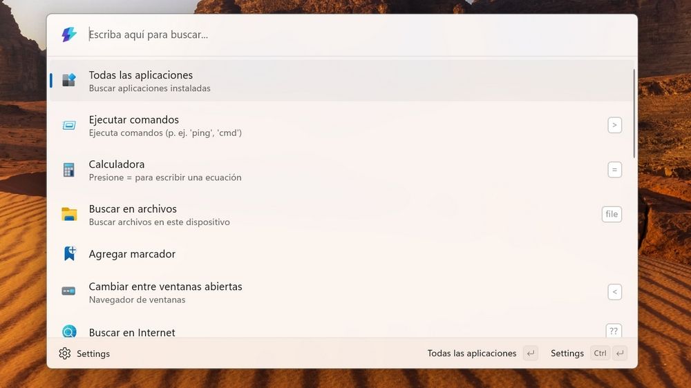 Capture d'écran de la palette de commande Microsoft PowerToys
