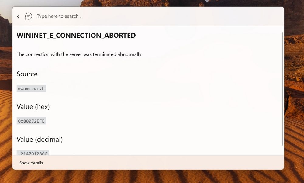 Capturez en détail la vue d'une erreur dans la palette de commandes