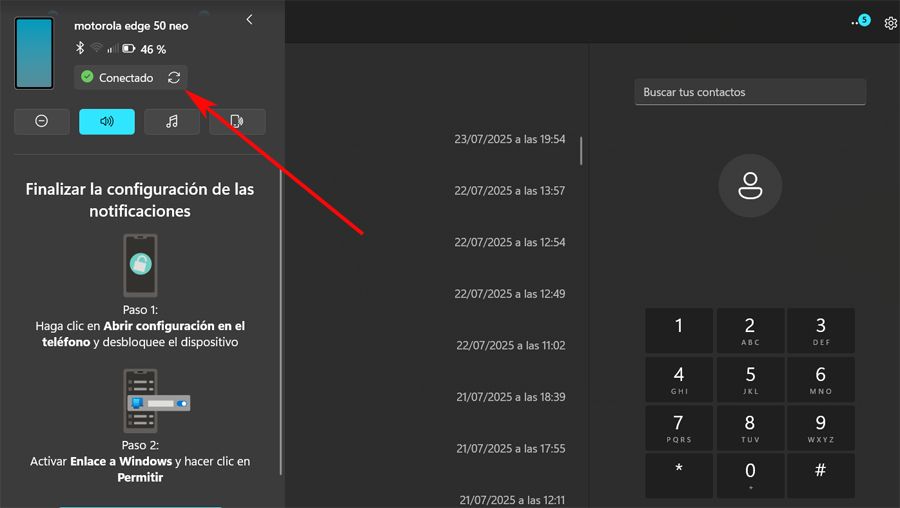 Lien mobile synchronisé Windows