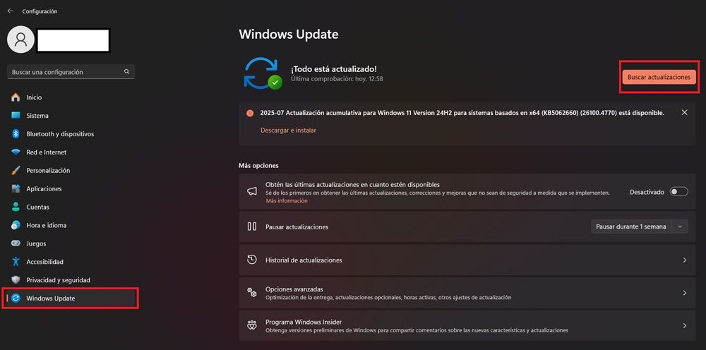 Configuration de Windows 11. Section de mise à jour Windows
