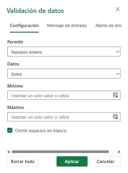 Options de validation des données