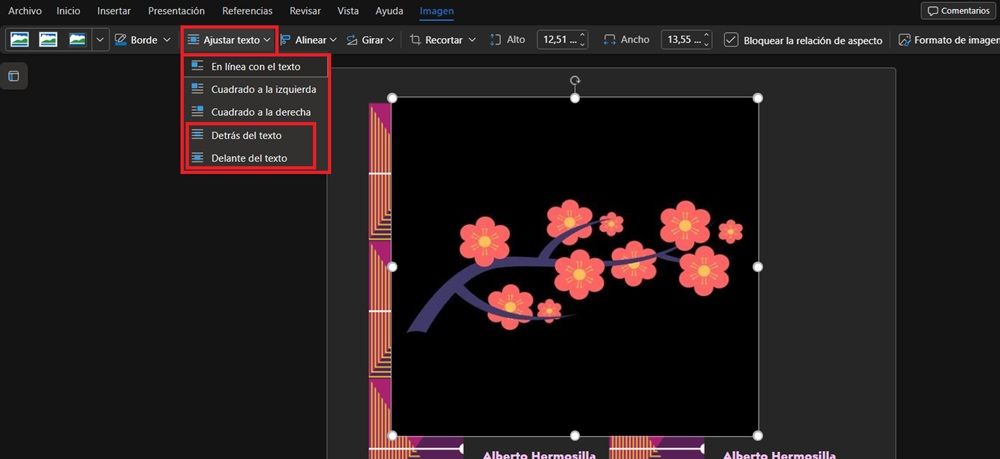 Ajustez l'image derrière ou devant le texte