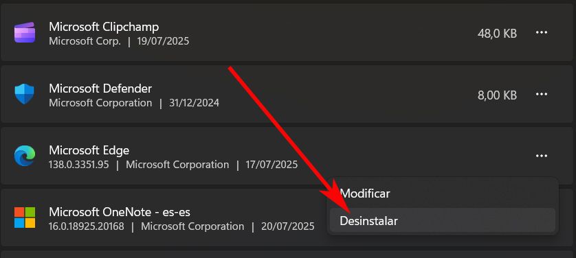 Fenêtres de désinstallation de bord