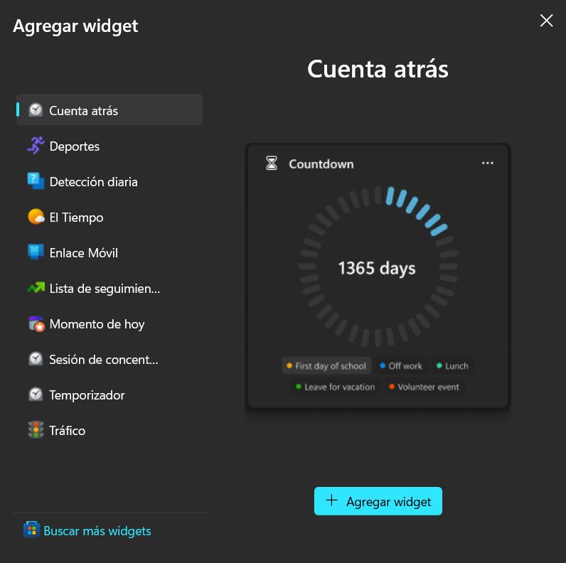 Panneau Windows Widgets