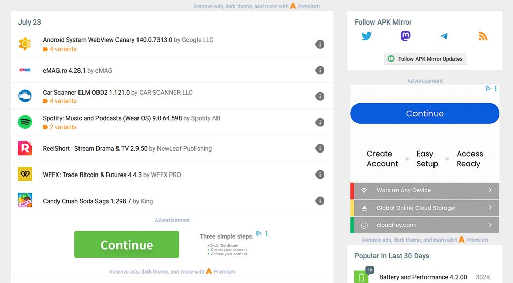 Interface Web apkmirror