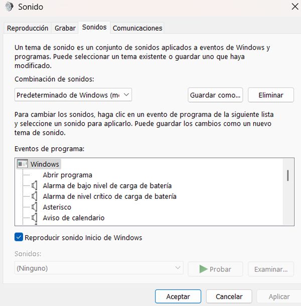 Fenêtre sonore Windows