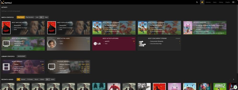 Interface tautulli, programme pour surveiller l'utilisation du plex