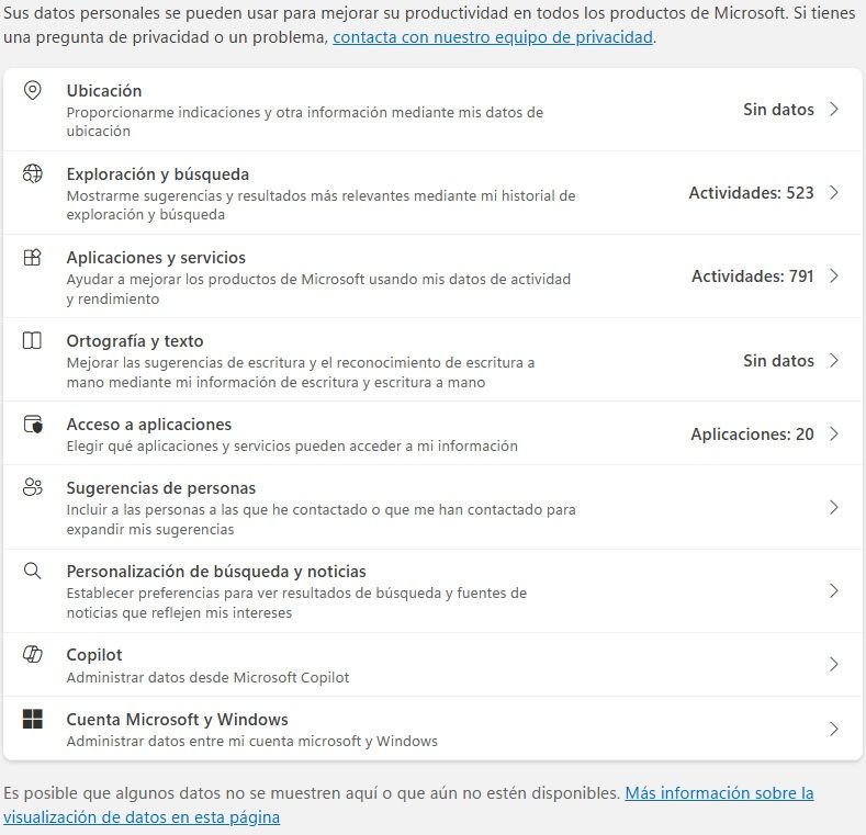 Panneau de confidentialité Microsoft