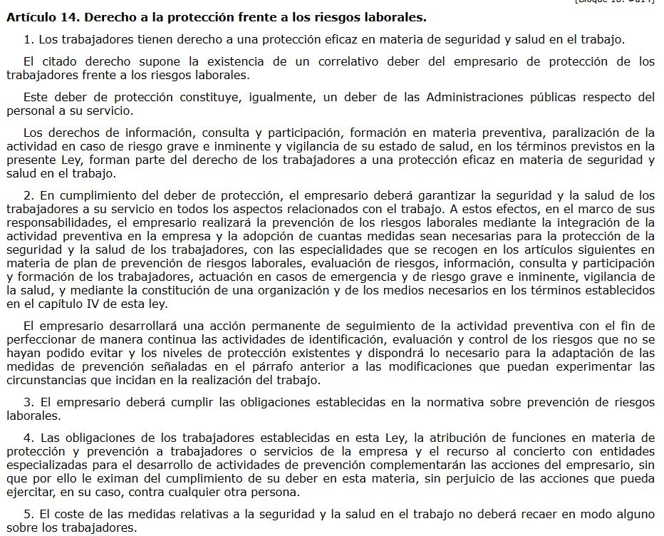 L'article 14 de LPRL