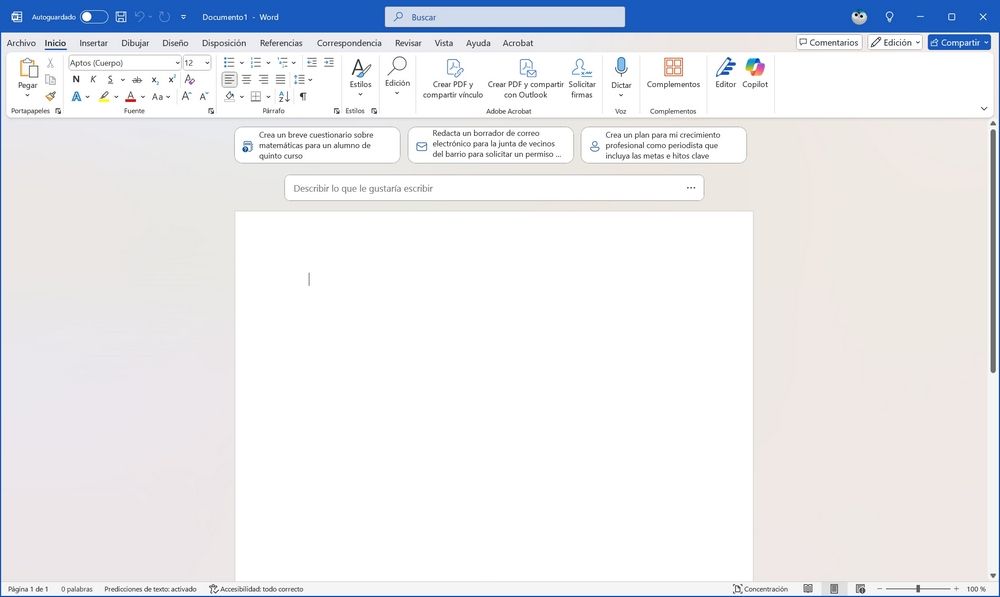 Capture de l'écran de mots mis à jour avec les fonctions de copiloit, c'est AI