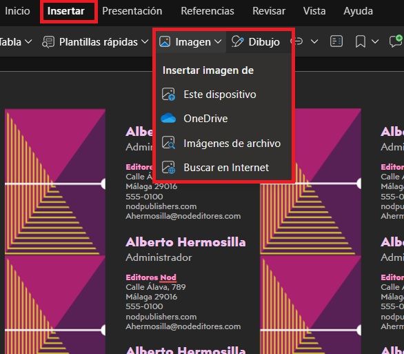 Options d'insertion d'image