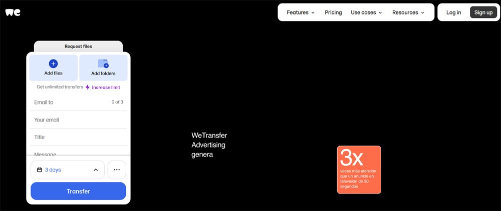 Interface Web Wetransfer