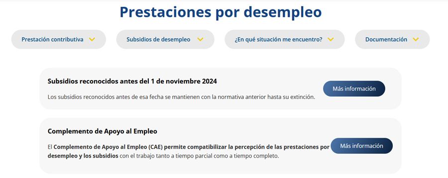 Avantages disponibles sur le site Web de Sepe