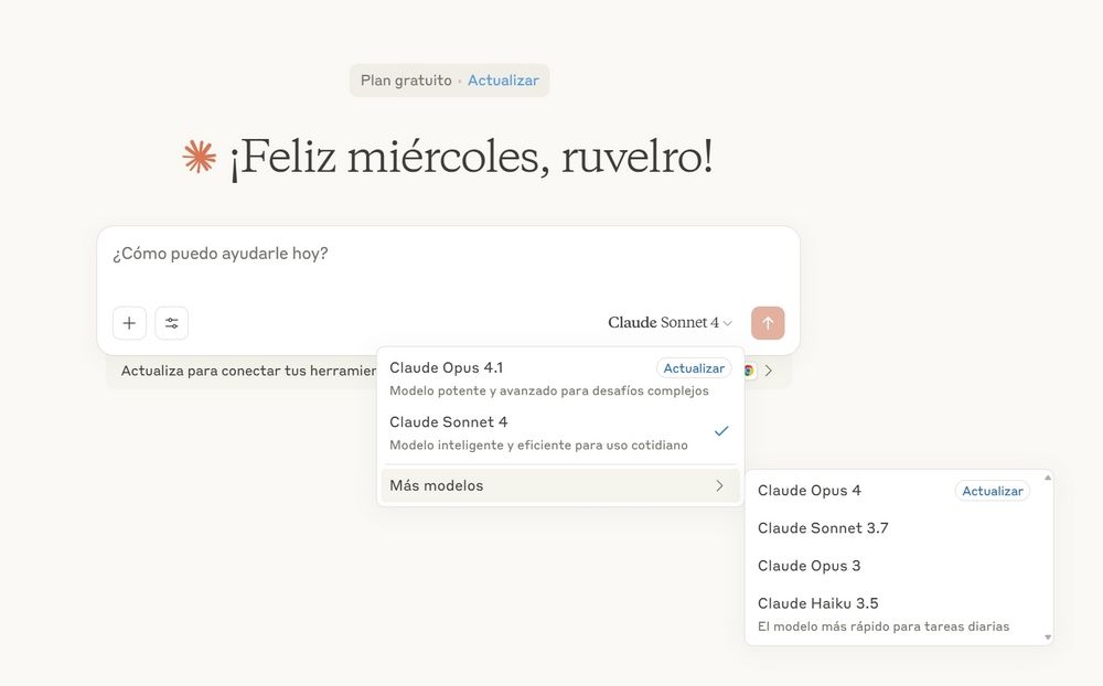 Interface utilisateur Claude AI montrant la sélection des modèles disponibles: Opus, Sonnet et Haiku, avec la version OPUS 4.1
