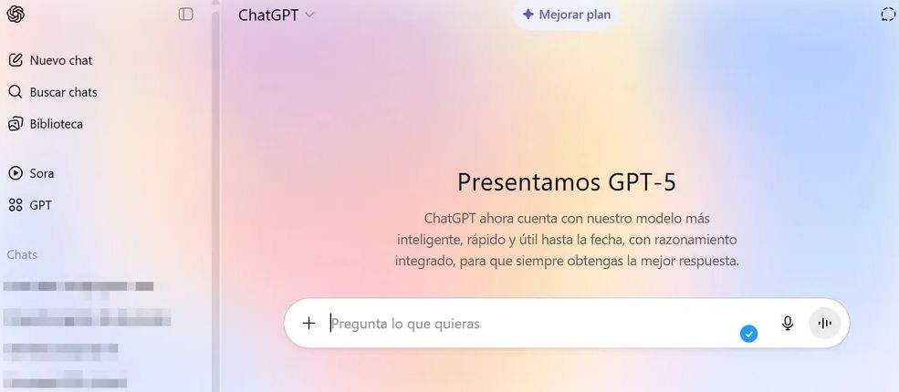 Interface GPT5 sur le Web