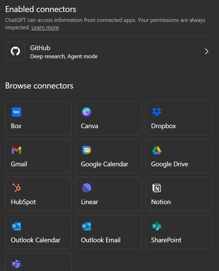 Nouveaux connecteurs Chatgpt