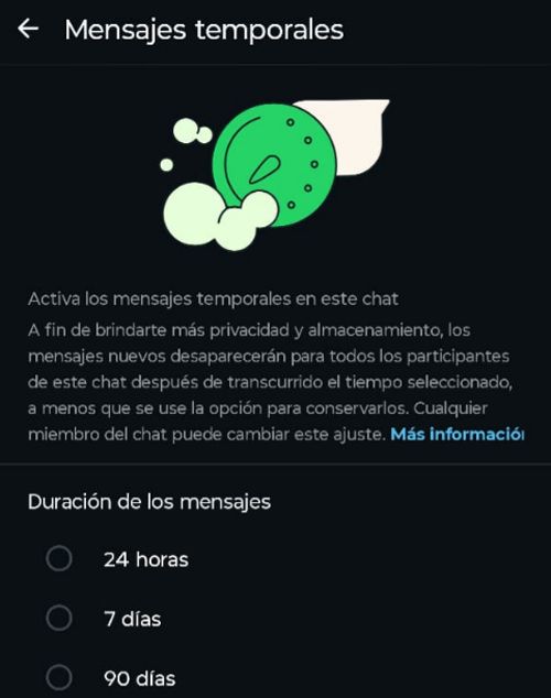 Configuration temporaire à WhatsApp