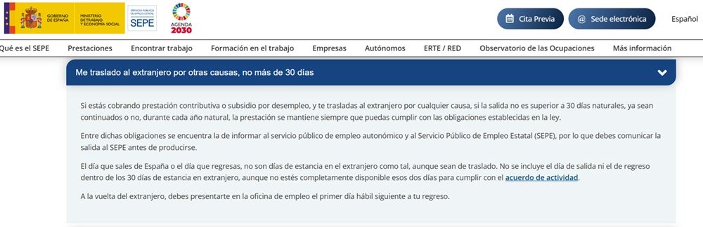 SEPE Web: transfert à l'étranger