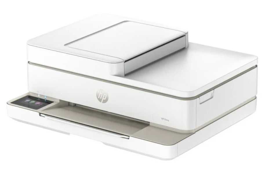 Voir en détail de l'imprimante HP ENVY 6520E, en mettant en évidence le mangeoire de document automatique (ADF) en haut.