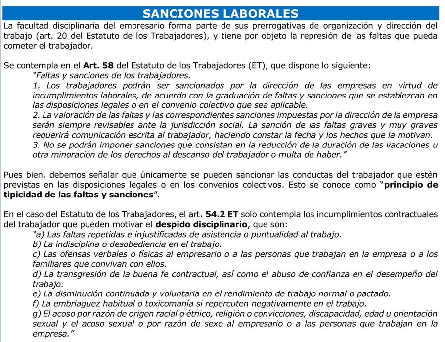 Sanctions du travail selon le statut des travailleurs LOOS
