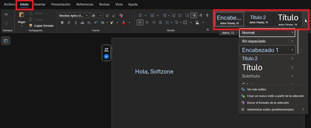 Choisissez Style in Word en ligne