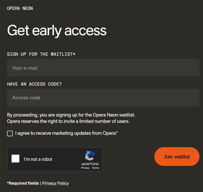 Accès au néon de l'opéra Web