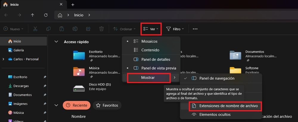 Afficher les extensions de nom de fichier