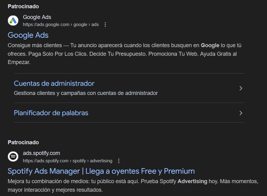 Publicité dans la recherche Google