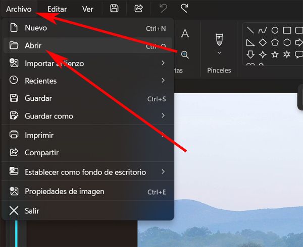 Menu d'archive de peinture