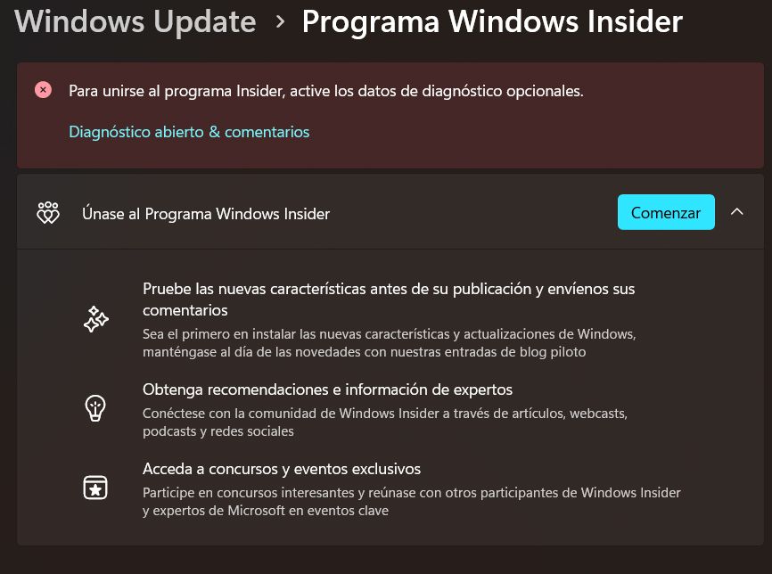 Windows Insider en configuration