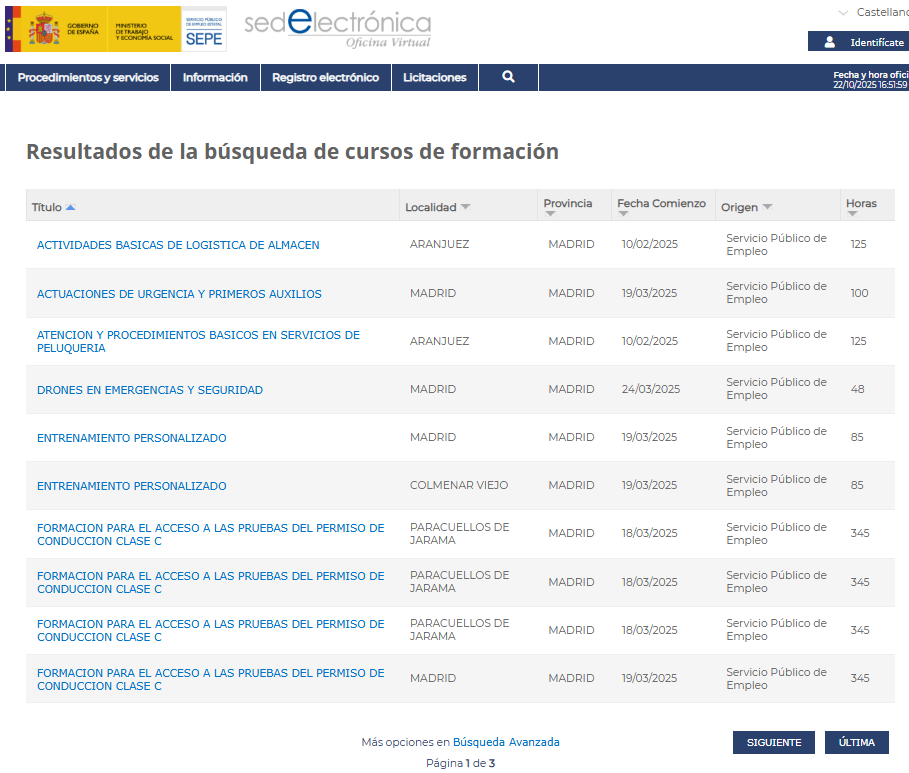 Cours à Madrid