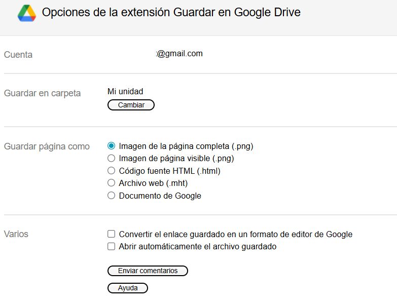 enregistrer les options d'extension de lecteur